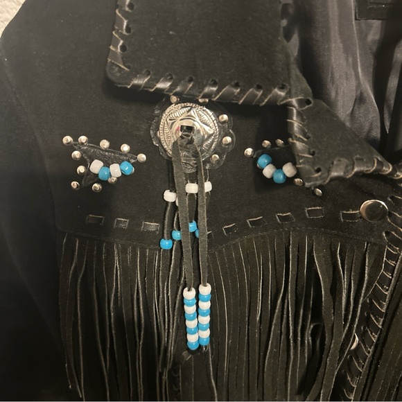 Black Suede Fringe Jacket with Beaded Accents - Picture 2 of 3